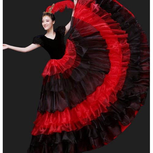 Flamenco dresses red with black women's female spanish stage performance bull dance dresses samba opening dance  big skirted dress